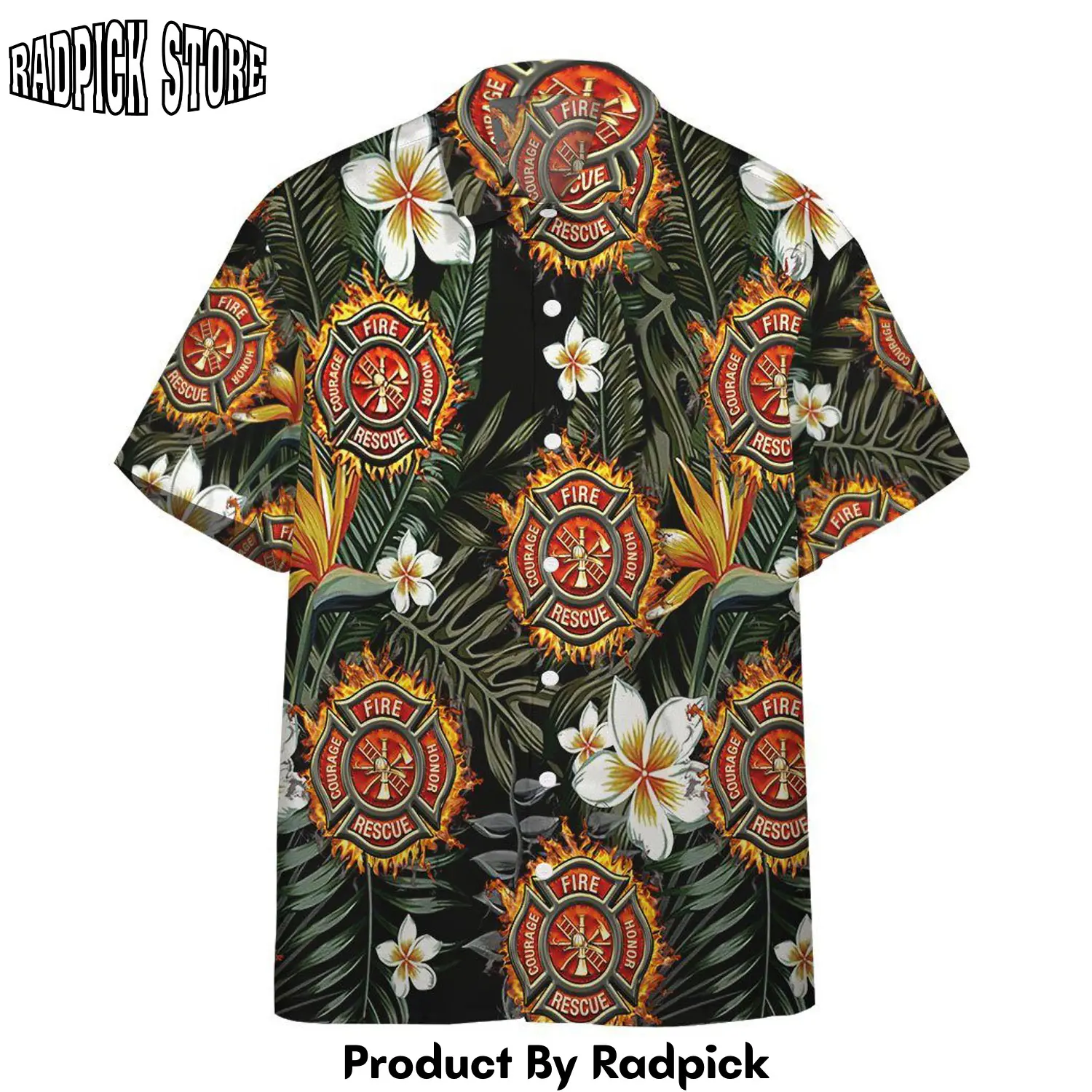 Radpick 3d firefighter hawaiian custom short sleeve short rp292842